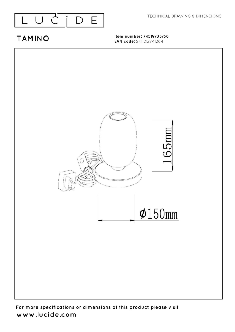Lucide TAMINO - Table lamp - Ø 15 cm - LED - 1x6W 3000K - Black